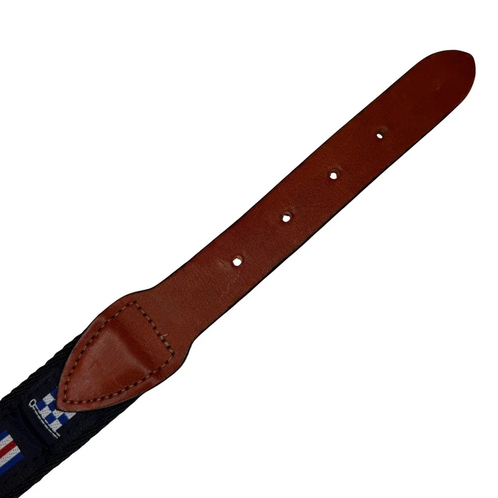 J. Press Belt Mens 40 Navy Blue Nautical Signal Flag Canvas Leather Preppy Ivy